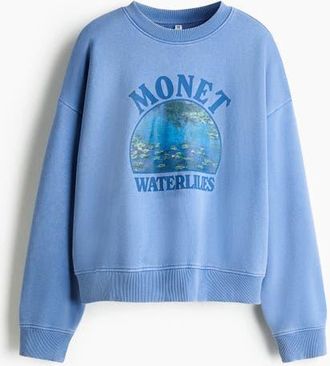 H&M Oversized Print-motif Sweatshirt in Blue/monet at Nordstrom, Size Xx-Large