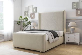 Comfort Beds Madrid Plush Bed Frame With Mattress-50 Upholstered Wingback in Cream | Size: Single