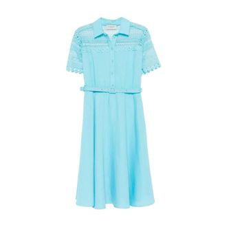 Ermanno Scervino Lace Detail Shirt Dress - Dames - Jurken - Blauw - Maat: XL Linnen
