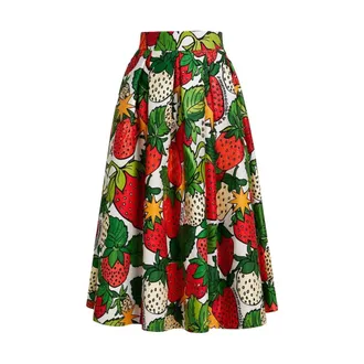 Alessandro Enriquez Wide Midi Skirt with Strawberry Print - female - Alessandro Enriquez - Midi Skirts - Multicolor - XS - Skirts