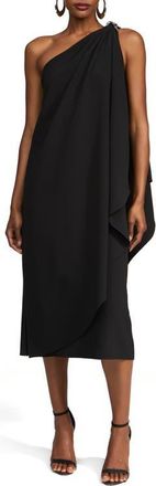 Halston Heritage Aries One-Shoulder Crepe Dress in Black at Nordstrom, Size 12