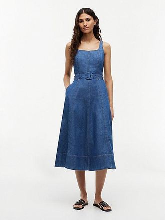 Tommy Hilfiger Vestido midi vaquero de corte evas&eacute; con cintur&oacute;n