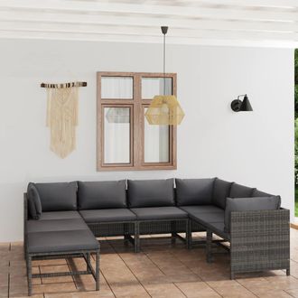 vidaXL Set De Muebles De Jard&iacute;n 8 Pzas Y Cojines Rat&aacute;n Sint&eacute;tico Gris Vidaxl