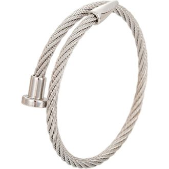 Eye Candy Los Angeles Mens Leo Titanium Spike Cuff Cable Bracelet in Silver at Nordstrom Rack
