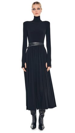 Norma Kamali Long Sleeve Shoulder Pad Turtleneck Fla Dress (Pre-Owned)