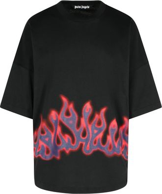 Palm Angels Flames Black Cotton T-Shirt