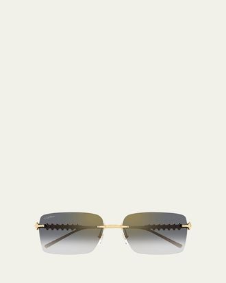 Cartier Rimless Metal Rectangle Sunglasses