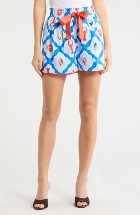 Sugarlips Lobster Bay Melia High Waist Shorts in White Blue-Multi at Nordstrom, Size X-Large