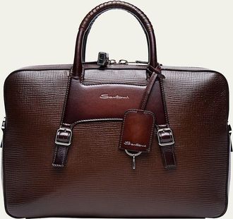 Santoni Mens Embossed Leather Computer Briefcase