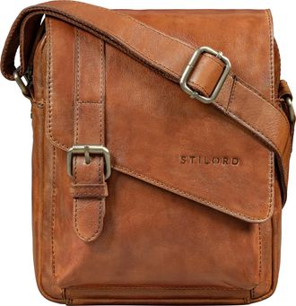 STILORD Ryder Small Leather Messenger Bag Mens Crossbody Bag Men Vintage Shoulder Bags Cognac Genuine Leather Handbag Man with Magnetic Closure Anti Theft