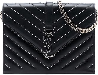 Saint Laurent Pre-owned Saint Laurent Studded Chevron Calfskin Monogram Envelope Chain Flap Ladies ARS354489A.0514