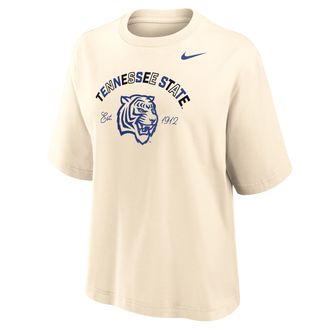 Nike Womens College (Tennessee State University) Boxy Cotton T-Shirt in Brown | ZW12573TESU25-NAT