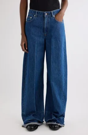 Givenchy Raw Edge Wide Leg Denim Jeans in Medium Blue at Nordstrom, Size 28