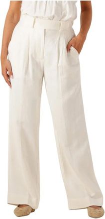 Second Female Broeken, Dames, Wit, XL, Linnen, Elegante Linnen Broek voor Vrouwen
