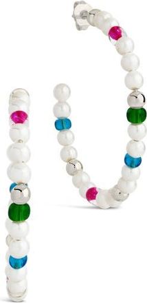 Sterling Forever Polly Cultured Pearl & Bead Hoop Earrings in Silver at Nordstrom Rack