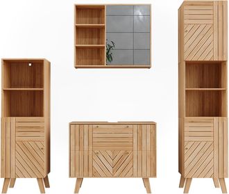 Vicco Conjunto De Muebles De Ba&ntilde;o Lucie, Bamb&uacute;, 4 Partes, Vicco