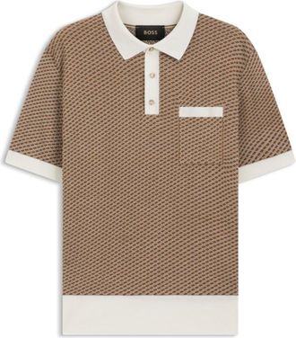 BOSS Cotton-silk knit polo with geometric pattern