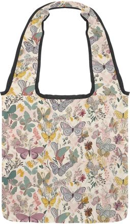 Generic Colorful Butterfly Leaves Florals Pink Reversible Canvas Shoulder Tote - Double-Sided Print, 12oz Cotton, 27cm Drop, Fold-Flat Bag for Travel, Shoppin