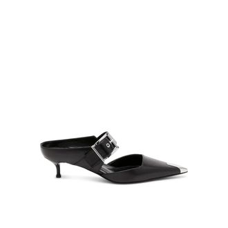Alexander McQueen Punk Buckle Pointed Toe Mules - Dames - Muiltjes - Zwart - 37 EU - Leer - Schoenen