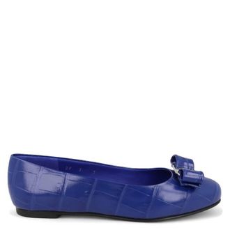 Ferragamo Croc Embossed Vara Bow Ballet Flats, Size 7 C