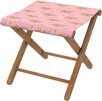 Vent de Boh&egrave;me Taburete plegable de haya y tela outdoor dise&ntilde;o de tigres rosa