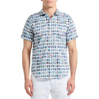 Robert Graham Paradis Portal Short Sleeve Stretch Cotton Button-Up Shirt in White Multi at Nordstrom Rack, Size Xxx-Large