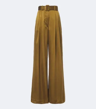 Zimmermann Belted pleated silk wide-leg pants