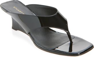 Stuart Weitzman Vinnie 50 Wedge Thong Sandal in Black at Nordstrom, Size 10.5