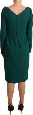 Dolce & Gabbana Womens Green Stretch Crepe Crystal Midi Dress Virgin Wool
