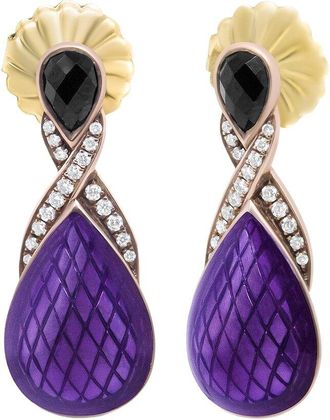 House of Brilliance Haus Of Brilliance Colorful Gemstones Silver 1.23 Ct. Tw. Diamond & Onyx Drop Earrings