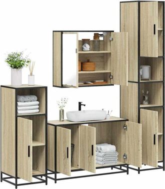 vidaXL Vidaxl - Juego De Muebles De Ba&ntilde;o 4 Pzas Contrachapada Roble Sonoma