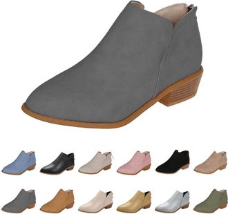 Generic Womens Faux Suede Leather Ankle Boots UK 6.5 Pointed Toe Chunky Stacked Low Heel Booties Short Booties with Back Zipper Chelsea Boots Winter Fall Ankl