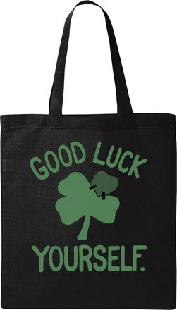 Generic Good Luck Yourself Make Your Own Luck Four Leaf Clover Natural Ecological Cotton Tote Bag Black