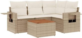 vidaXL Juego De Sof&aacute;s Jard&iacute;n Con Cojines 5 Pzas Rat&aacute;n Sint&eacute;tico Beige Vidaxl