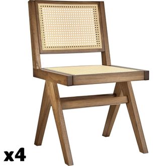 TecTake 4 Sillas comedor, rat&aacute;n vien&eacute;s, estilo Boho, carga 120kg, roble claro