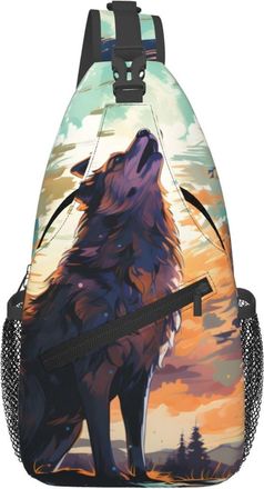 Generic Wolf In The Moonlight Shoulder Bag Breathable Chest Bag Trendy Backpack For Casual Outdoors Sports