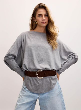 Icone Womens Batwing-sleeve boat-neck belted T-shirt