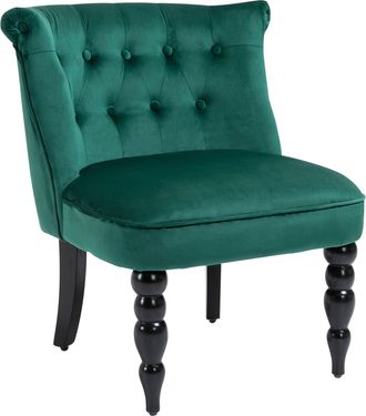 HOMCOM Velvet Accent Chair Tufted Wingback Chair W/ Rubber Wood Legs Dark Green | TJ Hughes