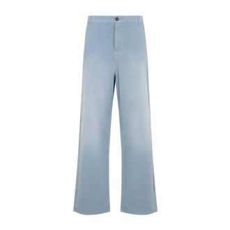 Miu Miu Broeken, Dames, Blauw, M, Katoen, Wijde broek