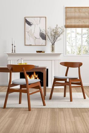Living and Home 2 Pcs Wooden Frame Linen Dining Chair in Grey