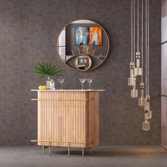 Kare Design Mueble bar 120 x 110 cm de madera marr&oacute;n y m&aacute;rmol