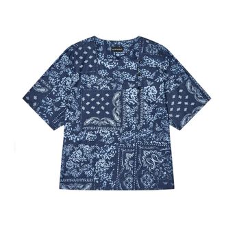 Emporio Armani Blouses, female, Blue, Size: 2XS All-over Print Chambray Shirt