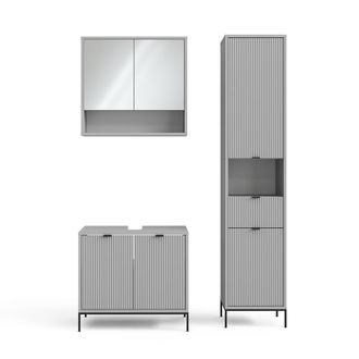 Vicco Conjunto De Muebles De Ba&ntilde;o Eliza, Gris, 3 Partes, Con Mueble Alto