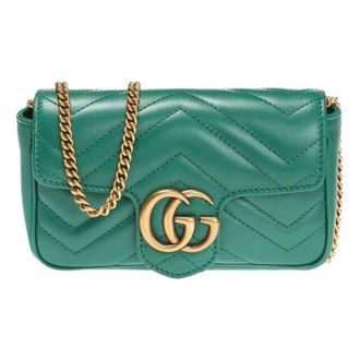 Gucci (WMNS) Gucci Leather GG Marmont Logo Quilting Chain Single-Shoulder Bag Super Mini Green 476433-DSVRT-3120