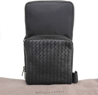 Bottega Veneta Black Leather Canvas Sling Bag (Pre-Owned)