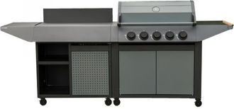 COOK IN GARDEN Barbacoa De Gas Burn 80 Premium Con 5 Quemadores, 14 Kw, Plancha Y Carro Auxiliar Cookin Garden