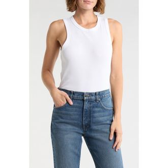 Madewell Ribbed Stretch Cotton Cutaway Tank in Eyelet White at Nordstrom Rack, Size Xx-Small