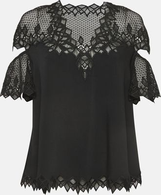 Jonathan Simkhai Jonathan Simkhai Black Lace Trim Crepe Cut-Out Sleeve Detail Blouse