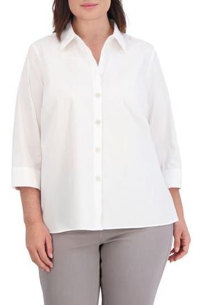 Foxcroft Kelly Mix Solid Stripe Shirt in Blue Wht Stripe at Nordstrom Rack, Size 2X