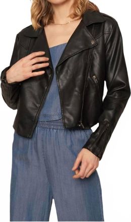 En Cr&egrave;me Faux Leather Moto Jacket In Black